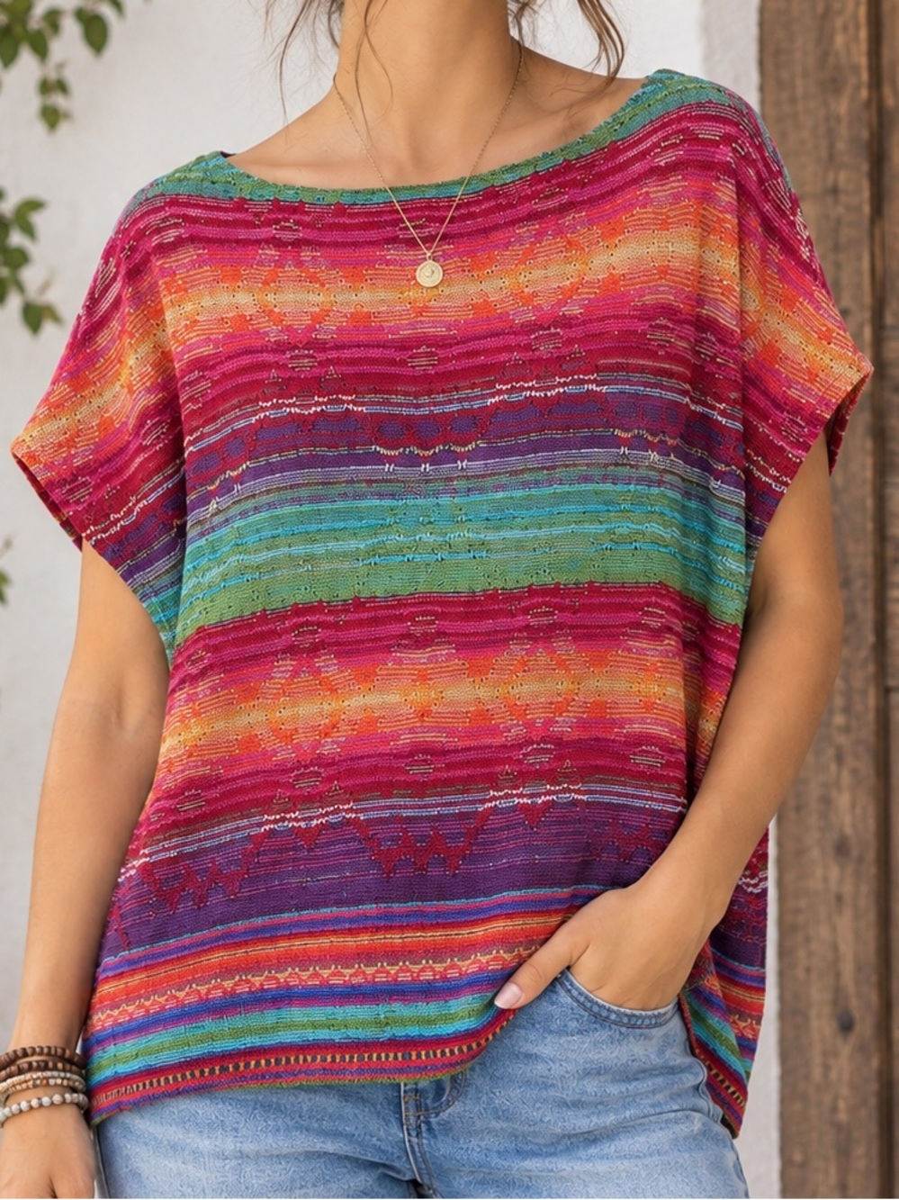 Lauren Ralph Lauren Women’s Linen Cotton Aztec Serape Poncho Sweater Boho M